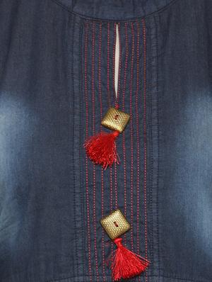 blue denim flared kurta - 15064160 - Standard Image - 4