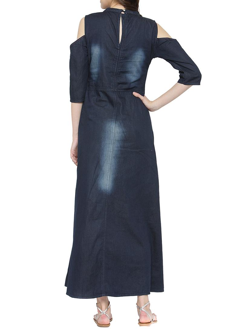 blue denim flared kurta - 15064160 - Zoom Image - 3