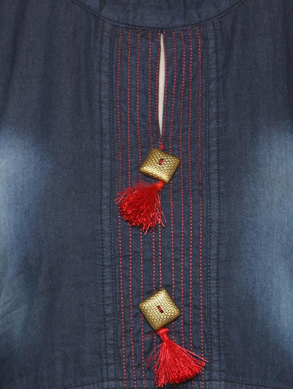 blue denim flared kurta - 15064160 - Zoom Image - 4