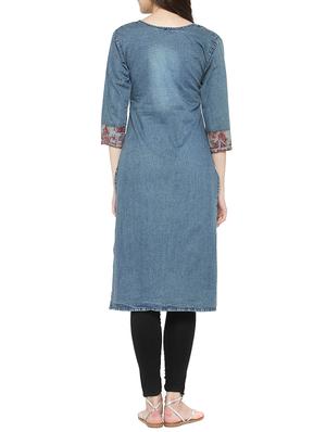 blue denim straight kurta - 15064162 - Standard Image - 3