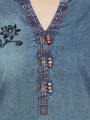 blue denim straight kurta - 15064162 - Standard Image - 4