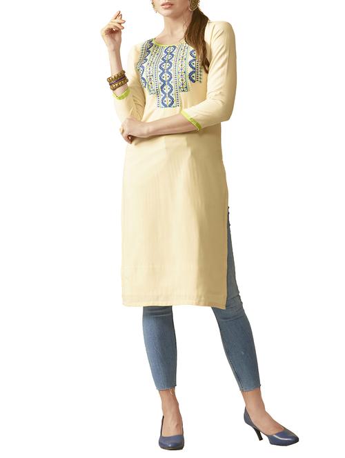 cream viscose straight kurta - 15064170 - Very Small Image - 1