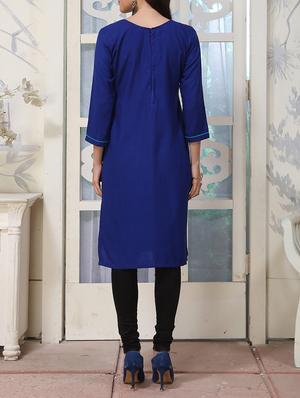 blue rayon straight kurta - 15064188 - Standard Image - 3