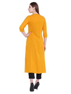 yellow rayon solid kurta - 15065055 - Standard Image - 3