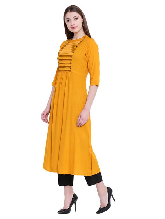 yellow rayon solid kurta - 15065055 - Zoom Image - 2