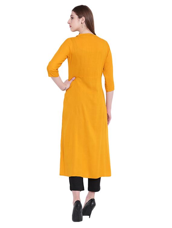 yellow rayon solid kurta - 15065055 - Zoom Image - 3