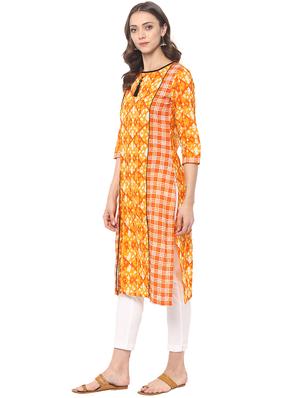 yellow cotton straight kurta - 15065110 - Standard Image - 2