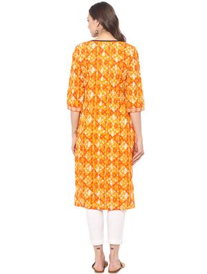 yellow cotton straight kurta - 15065110 - Standard Image - 3