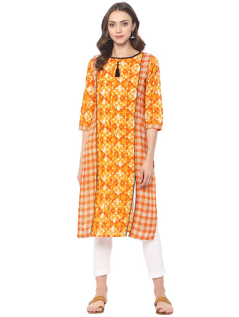 yellow cotton straight kurta - 15065110 - Zoom Image - 1