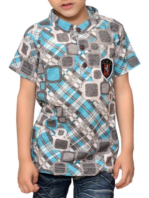 mandarin neck checkered t-shirt - 15066361 - Standard Image - 1