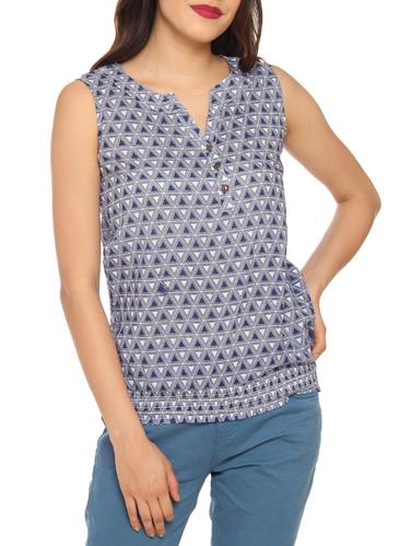 blue printed cotton blouson top - 15066957 - Very Small Image - 1