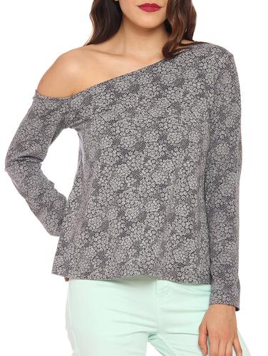 grey printed single shoulder top - 15066960 - Very Small Image - 1