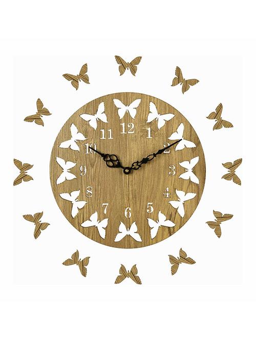 butterflies manufactured wood 10inch designer wall clock - beige - 15067261 - Standard Image - 1