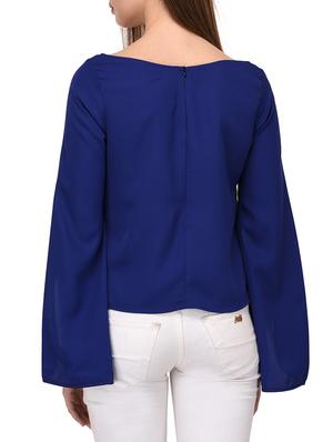 blue solid slit sleeved top - 15067659 - Standard Image - 3
