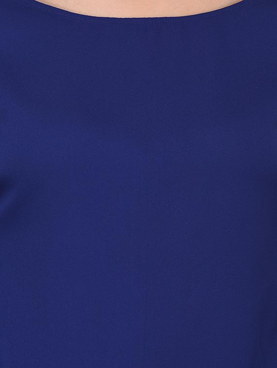 blue solid slit sleeved top - 15067659 - Zoom Image - 4