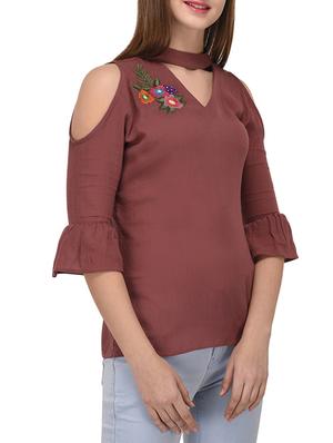 maroon solid embroidered top - 15067660 - Standard Image - 2