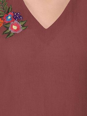 maroon solid embroidered top - 15067660 - Standard Image - 4