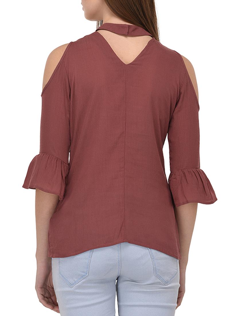 maroon solid embroidered top - 15067660 - Zoom Image - 3