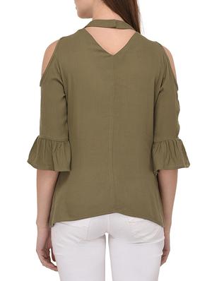 olive green solid embroidered top - 15067661 - Standard Image - 3