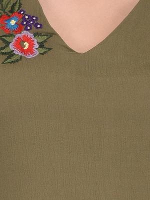 olive green solid embroidered top - 15067661 - Standard Image - 4