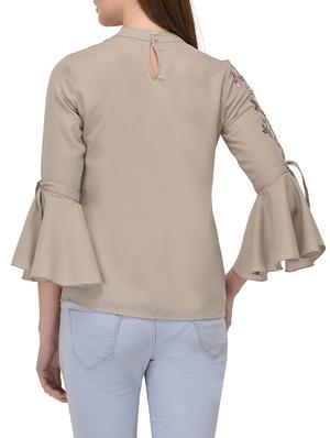 grey solid embroidered top - 15067663 - Standard Image - 3
