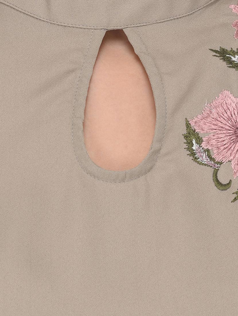 grey solid embroidered top - 15067663 - Zoom Image - 4