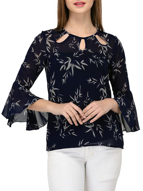 navy blue printed top - 15067666 - Standard Image - 1