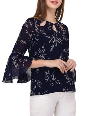 navy blue printed top - 15067666 - Standard Image - 2
