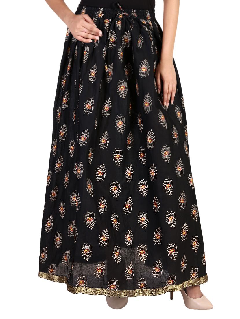 black cotton flared skirt - 15068171 - Zoom Image - 1