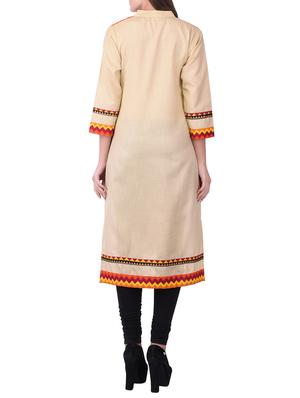 beige cotton straight kurta - 15068550 - Standard Image - 3