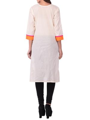 white cotton straight kurta - 15068551 - Standard Image - 3