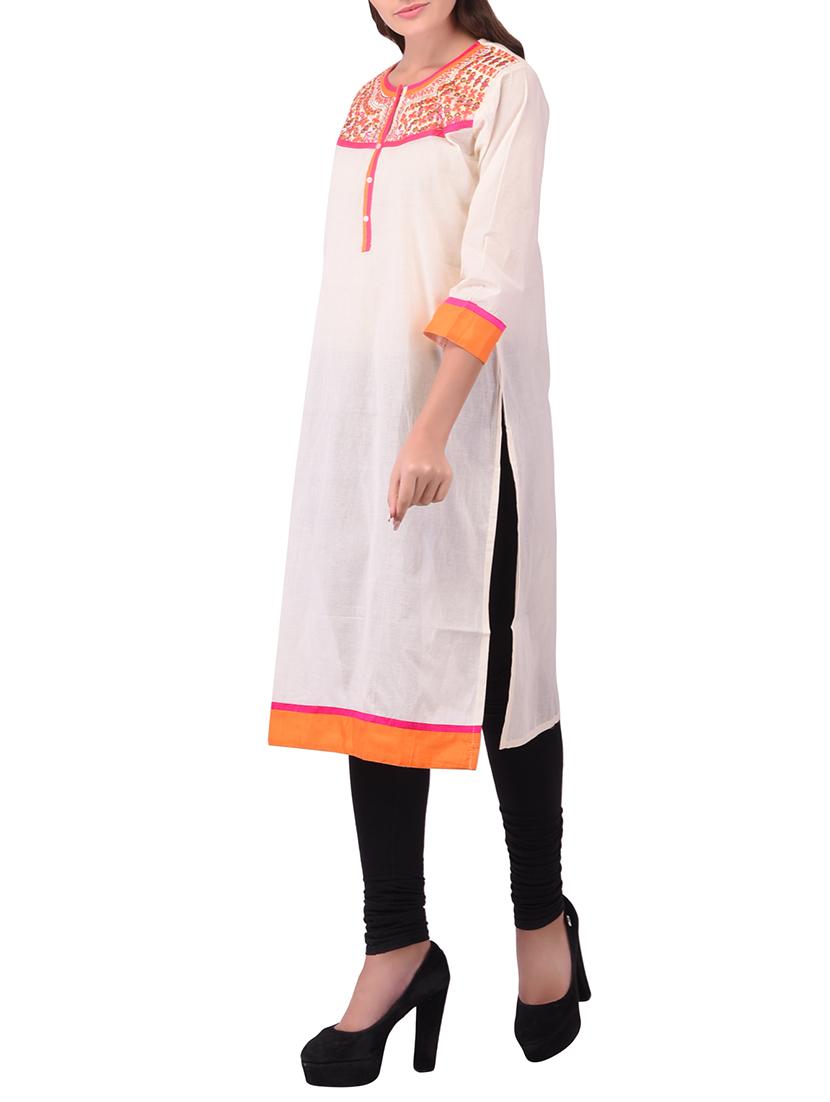 white cotton straight kurta - 15068551 - Zoom Image - 2