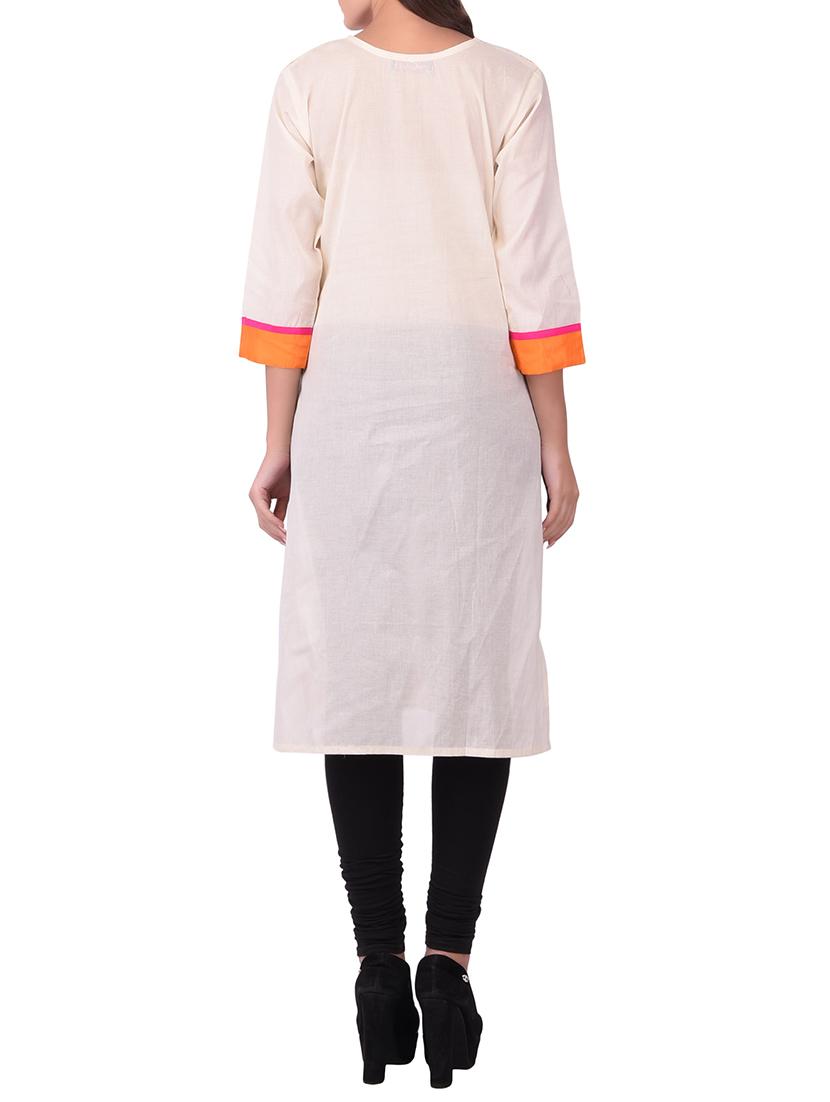 white cotton straight kurta - 15068551 - Zoom Image - 3