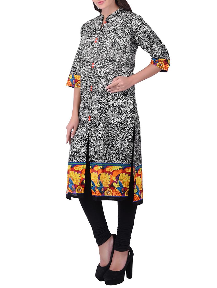 black cotton straight kurta - 15068552 - Zoom Image - 2
