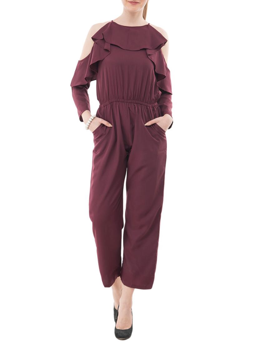 purple crepe full leg jumpsuit - 15068707 - Zoom Image - 1