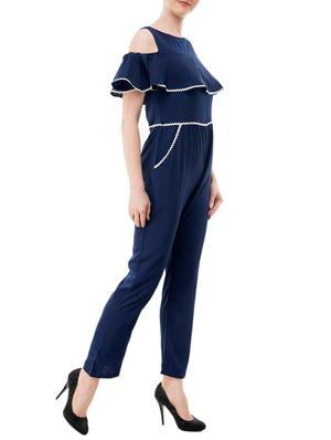 navy blue crepe full leg jumpsuit - 15068711 - Standard Image - 2
