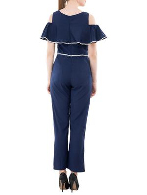 navy blue crepe full leg jumpsuit - 15068711 - Standard Image - 3