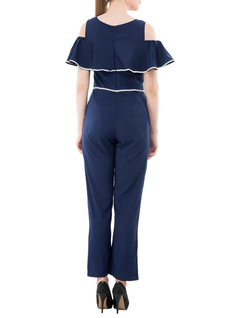 navy blue crepe full leg jumpsuit - 15068711 - Zoom Image - 3