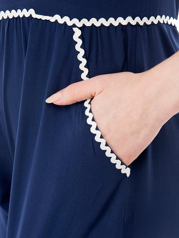 navy blue crepe full leg jumpsuit - 15068711 - Zoom Image - 5