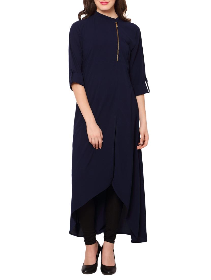 blue rayon solid kurta - 15068972 - Zoom Image - 1