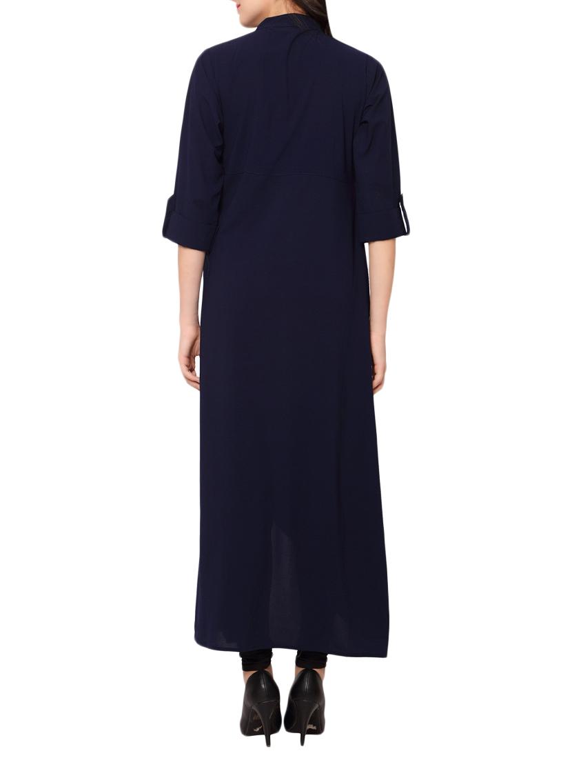 blue rayon solid kurta - 15068972 - Zoom Image - 3