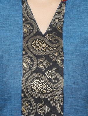 blue cotton straight kurta - 15069151 - Standard Image - 5