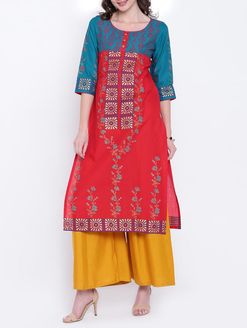 red cotton straight kurta