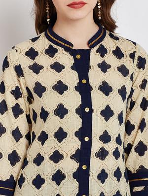cream cotton flared kurta - 15070149 - Standard Image - 5