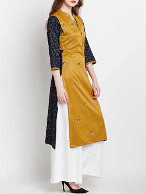 mustard cotton straight kurta - 15070157 - Standard Image - 3