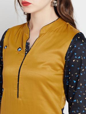 mustard cotton straight kurta - 15070157 - Standard Image - 5