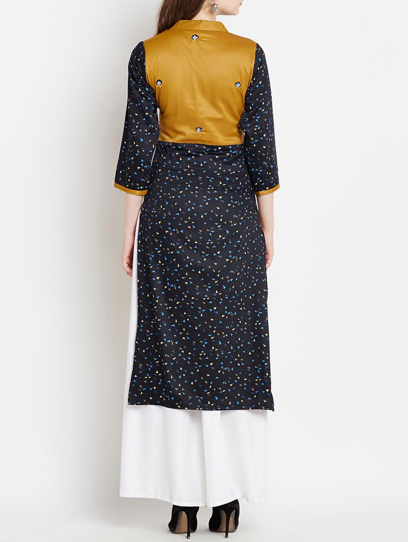 mustard cotton straight kurta - 15070157 - Zoom Image - 4