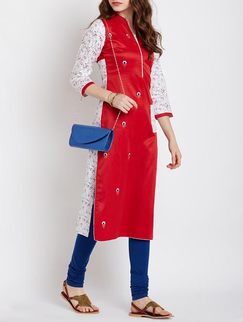 red cotton straight kurta - 15070178 - Standard Image - 1