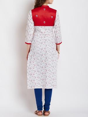 red cotton straight kurta - 15070178 - Standard Image - 4