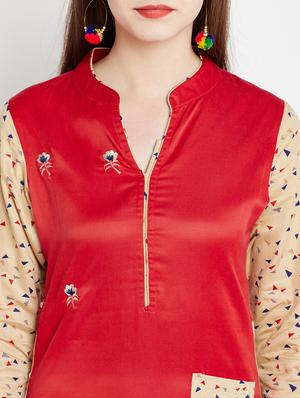 red cotton straight kurta - 15070182 - Standard Image - 5
